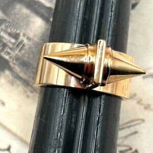 Bold Gothic Gold Tone Spike Ring Size 7 to 7.5 Wide Band Punk Rock Star Jewelry